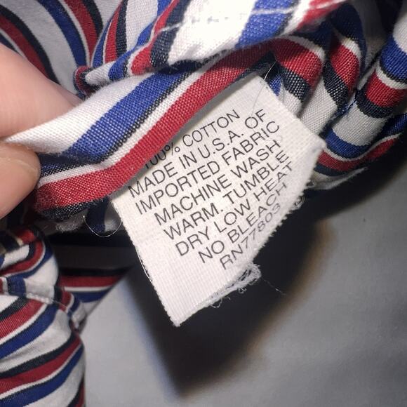 J Peterman Shirt Men's Size S Blue Red White Striped No Collar Button Down LS - Picture 7 of 12